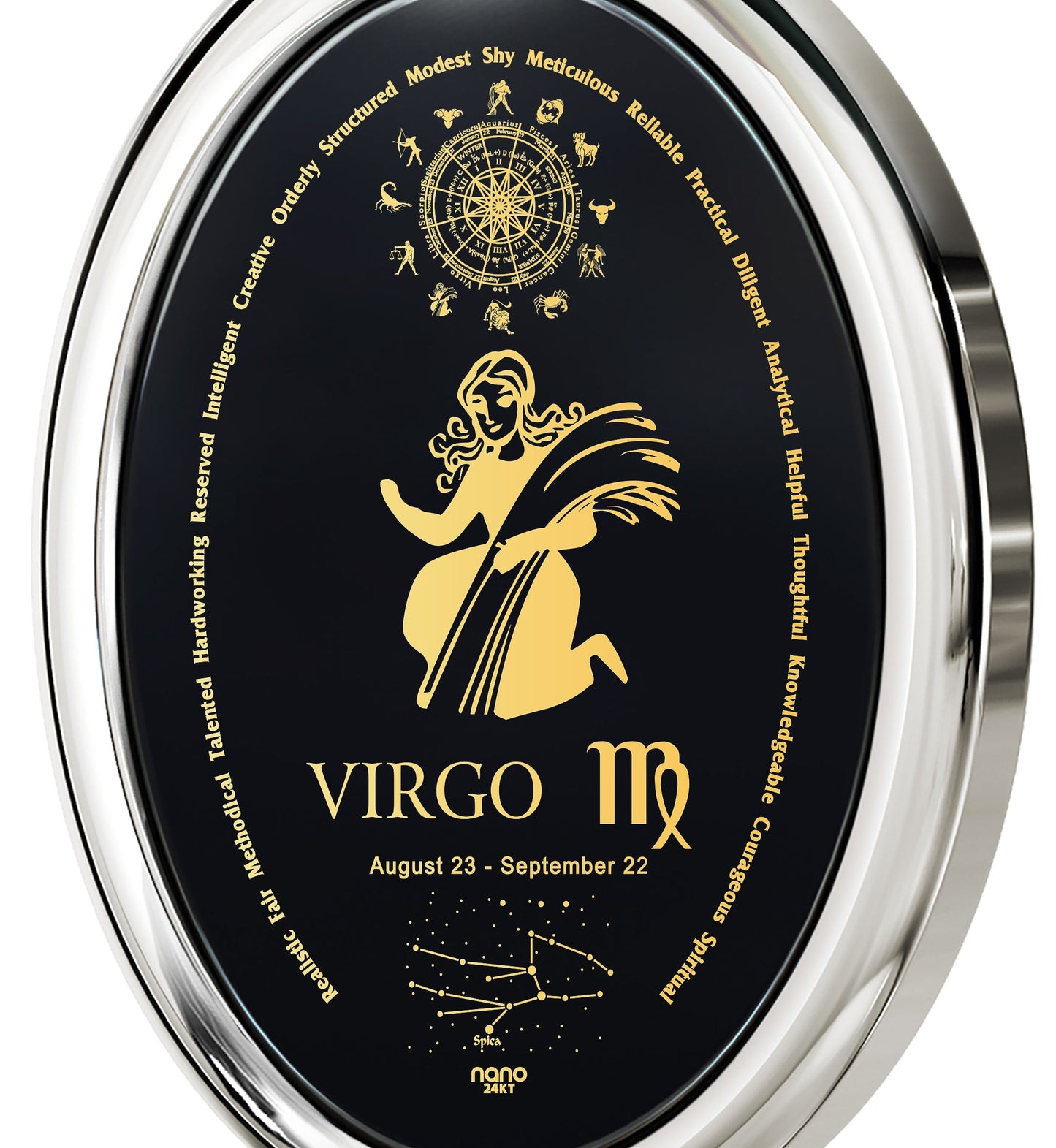 Virgo Necklace Zodiac Pendant 24k Gold Inscribed on Onyx Stone