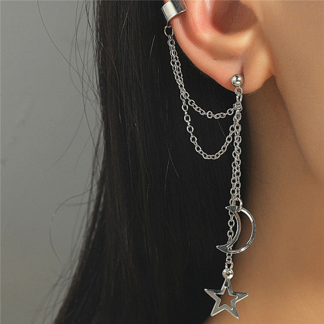 Women's Moon Star Clip Earrings