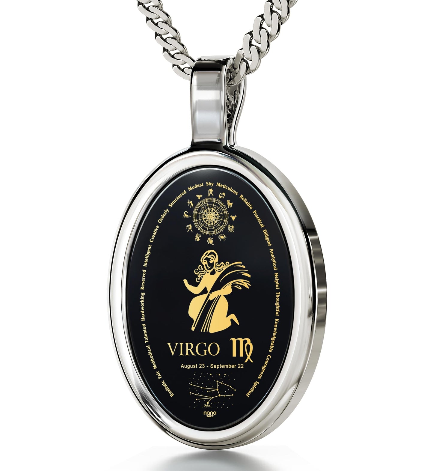 Virgo Necklace Zodiac Pendant 24k Gold Inscribed on Onyx Stone