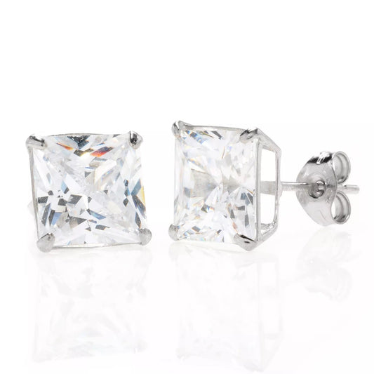 Women's 14K White Gold Square  Diamond Stud Earrings