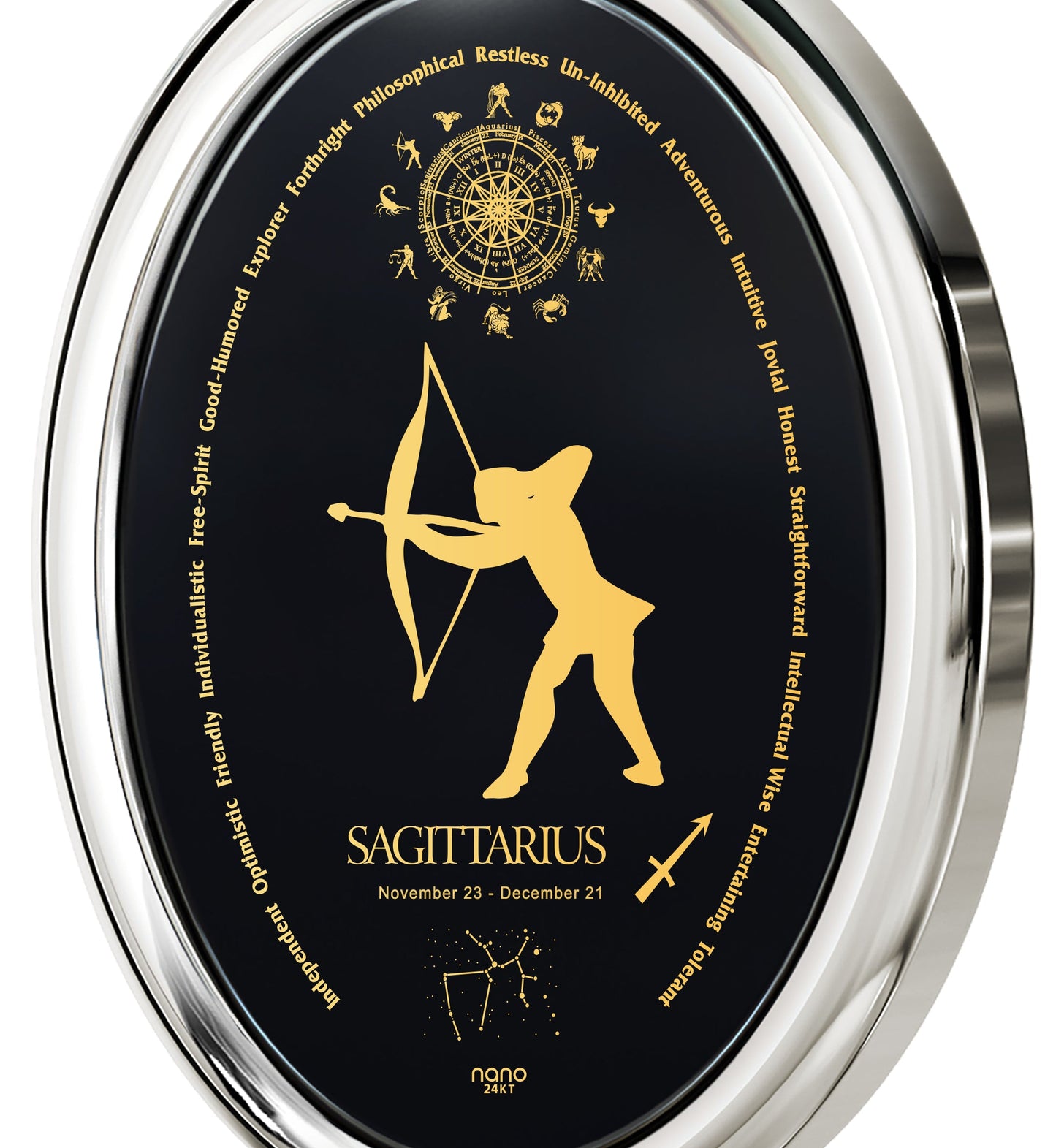 Sagittarius Necklace Zodiac Pendant 24k Gold Inscribed on Onyx Stone